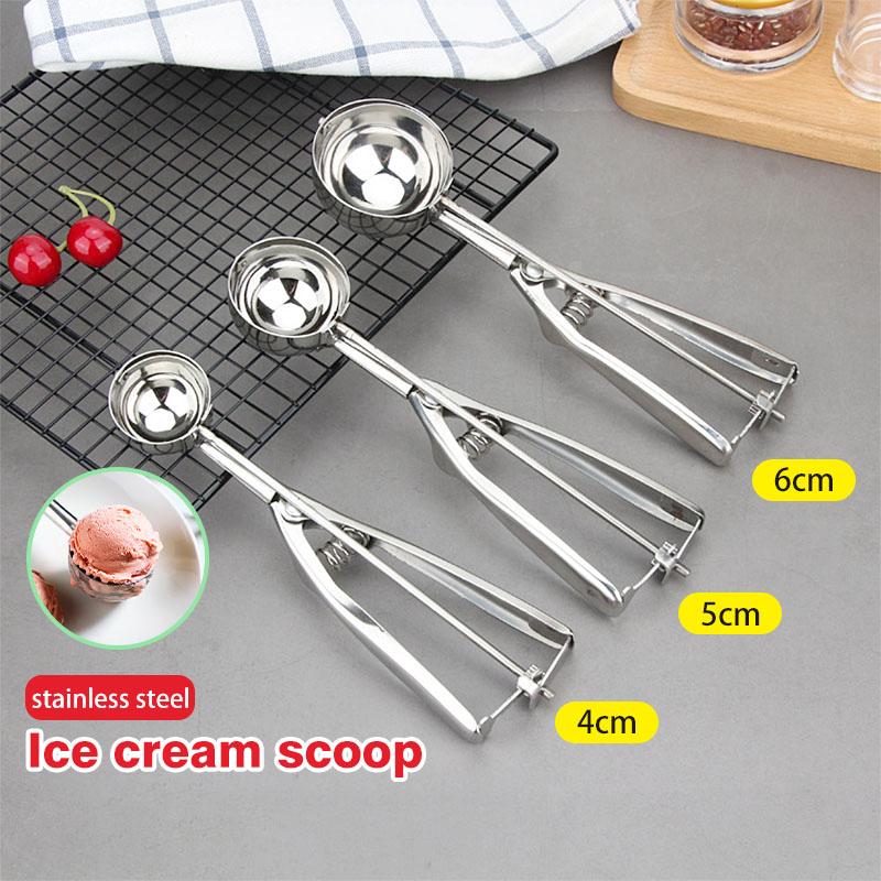  Muỗng múc kem inox bằng thép không gỉ đa năng,dụng cụ múc kem trái cây làm thịt viên size 4 5 6 cm 