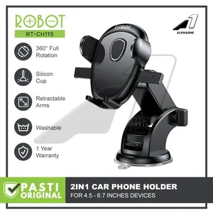 ROBOT Car Holder RT-CH11S Dudukan HP Phone Stand Holder Handphone Mobil Mount Rotasi Suction Cup Kaca Dashboard smartphone penyangga