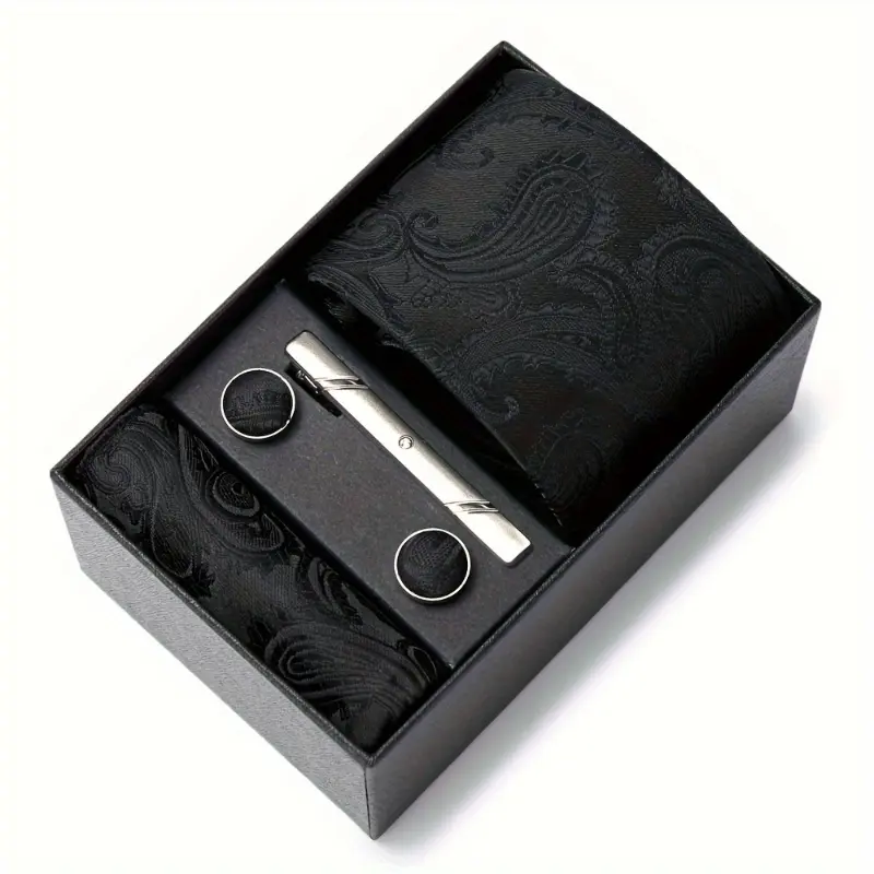 [Peisili Tie Handkerchief Set] 7.5 Cm Tie Handkerchief Cufflinks Set - Peisili Gift Box for Men - Suitable for Holidays Weddings Work 5