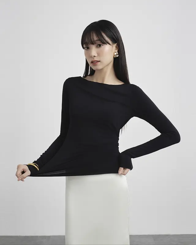 SOEUR ÁO THUN LỆCH VAI NHÚN EO - BLACKA MULTI TOP 1