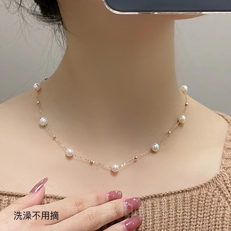 Product Introduction of 2024 [Titanium Steel Does Not Fade] Strong Light Feeling Starry Sky Shell Pearls Transfer round Beads Doudou Interval Besties Necklace Gift 0