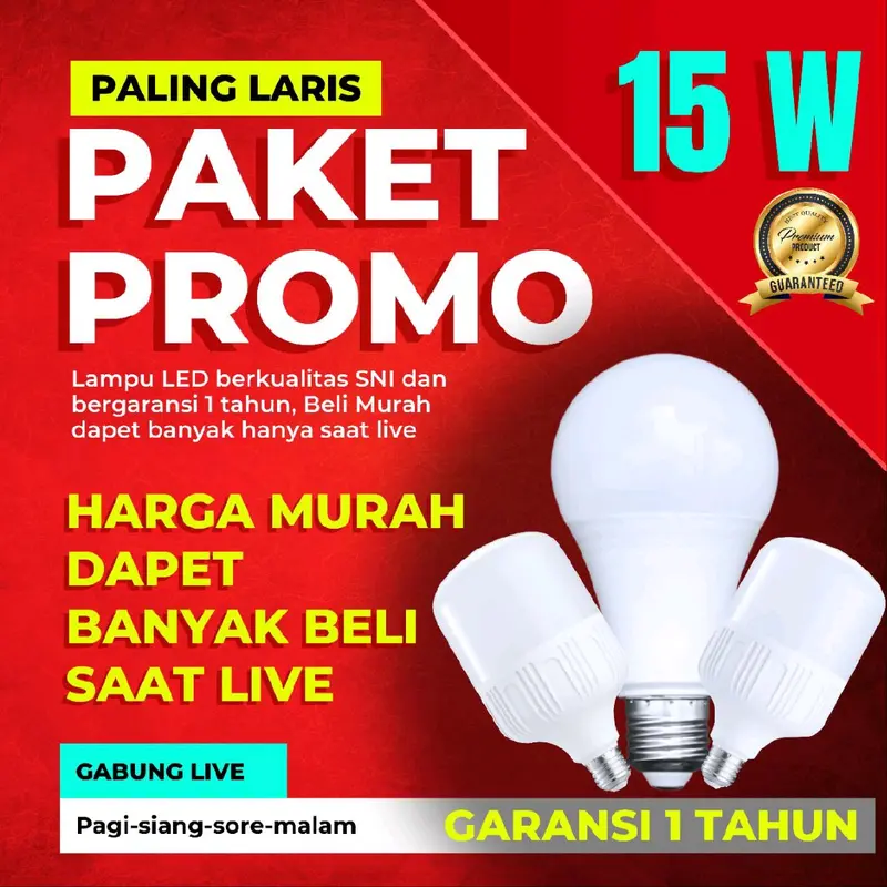 PAKET LAMPU BOHLAM LED T BULB 15 WATT 1350 lumen 6500k Cool Daylight 15.000 jam Low Voltage 85-240v Putih 1