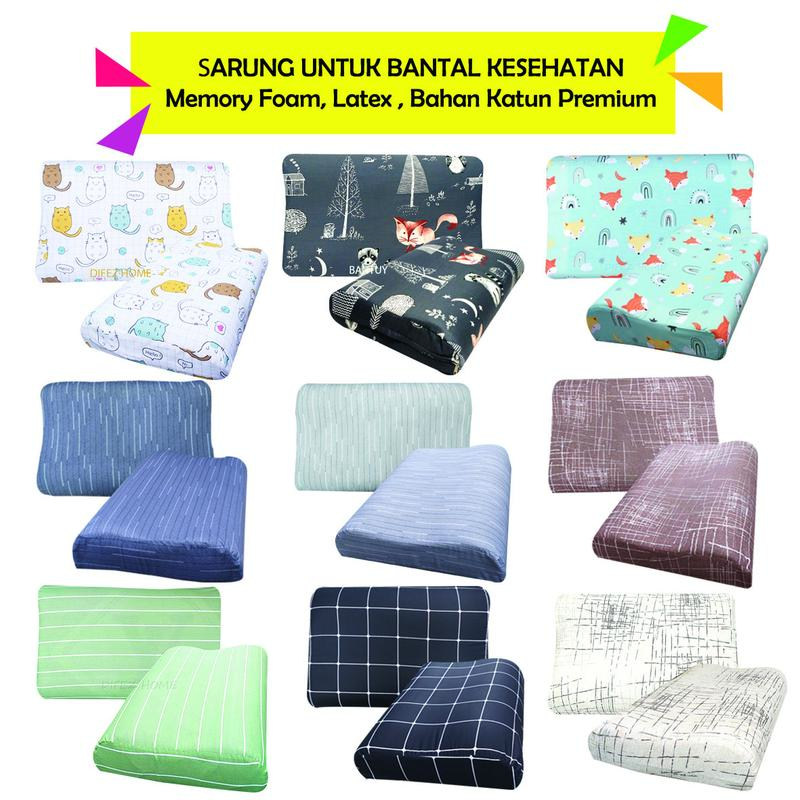 Sarung bantal memory foam kesehatan latex pillow contour ADEM Bahan katun premium bentuk sesuai lekukan Biru 1