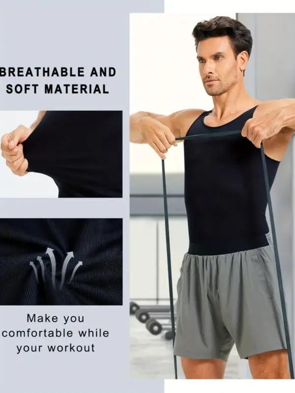 Men's Solid Color Compression Shapewear Vest, Casual Comfortable Breathable Tummy Control Shaper Tank Top, Men's Shapewear Top for Daily Wear 1