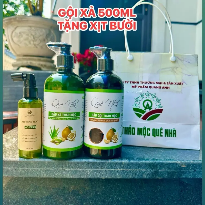 Dầu gội + dầu xả cô đặc thảo mộc quê nhà 500ml  tặng xịt bưởi