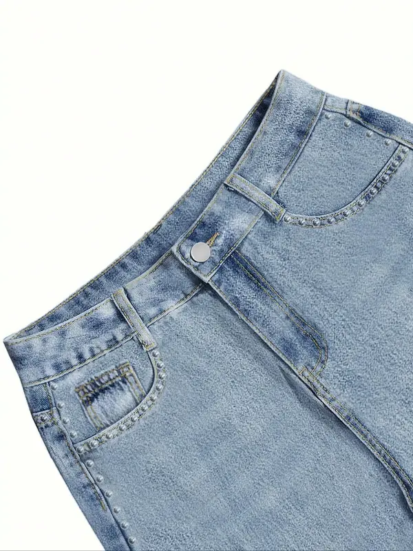Women's Plain Jeans, Fashion Casual Wide Leg Pants for Daily Outdoor Wear, Ladies Bottoms for All Seasons, Womenswear 4