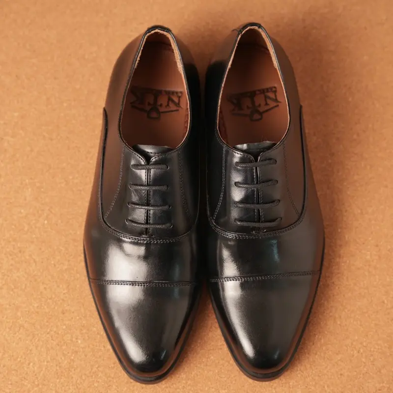 Giày Nam Oxford Captoe Màu Đen Chất Liệu Da Bò Nhập Khẩu Cao Su 0