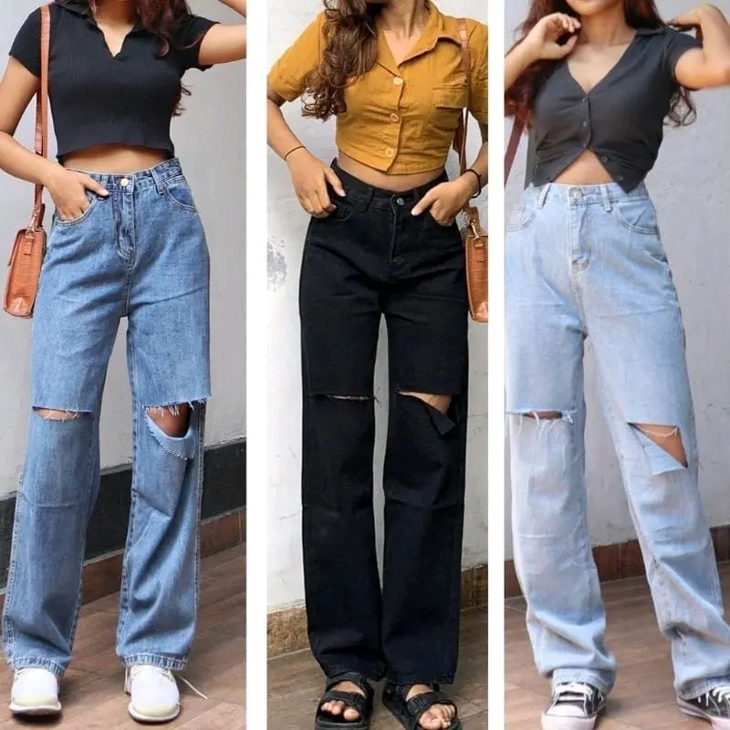 HIGHWAIST KULOT JEANS RIPPEDS SOBEK LUTUT KEKINIAN CELANA BOYFRIEND DENIM JEANS LUTUT SOBEK TERMURAH CELANA KULOT JEANS PANJANG