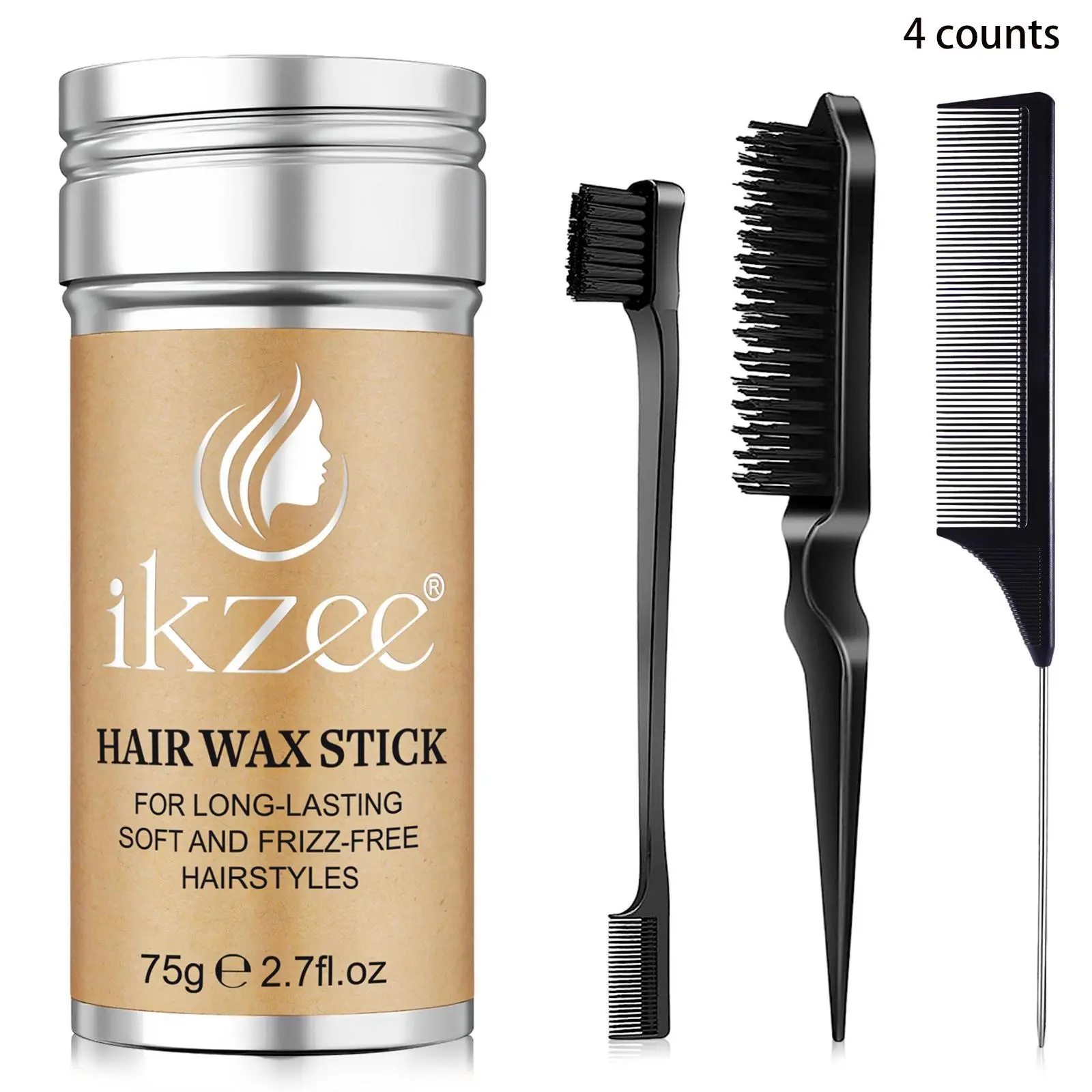 Hair Styling Product Set, 4 Counts/set for Hair Wax Stick & Styling Combs, Long Lasting Shine, Hair Care & Styling Product for Women & Men