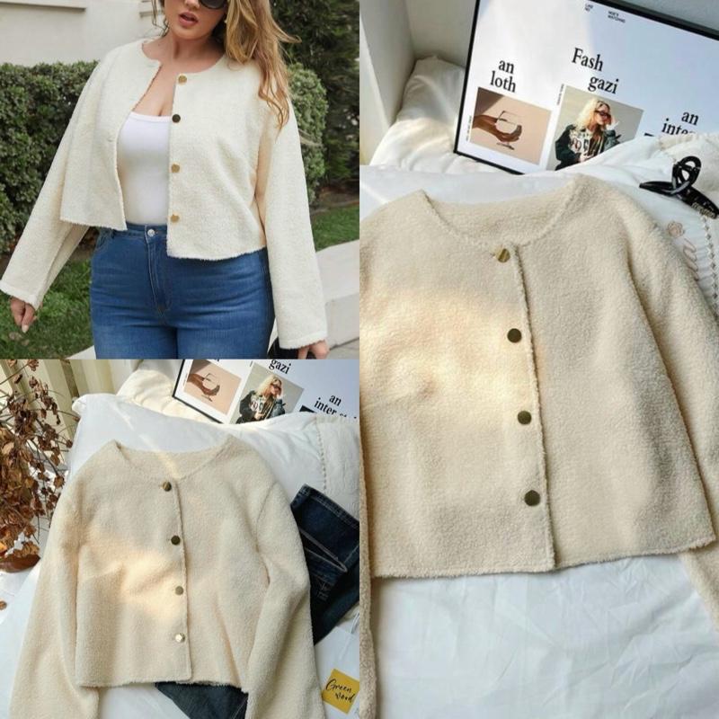 Bigsize 60-140kg áo khoác ngắn kiểu lông trắng - đen sang chảnh