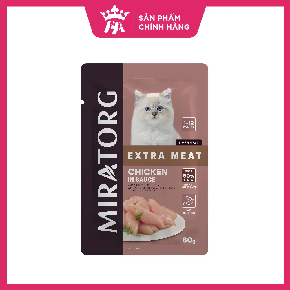 (80g) Thức ăn ướt Miratorg xốt thịt cho mèo con từ 1 -12 tháng tuổi |vị Thịt Gà | Kích thích sự thèm ăn [Hạt siêu thịt - Vị siêu ngon]
