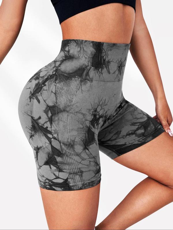 Women's Tie Dye Print Ruched High Waist Sports Shorts, Breathable Comfortable Skinny Bottoms, Ladies Sportswear Gym Clothes for Indoor Outdoor Wear, Workout Clothes Women 4