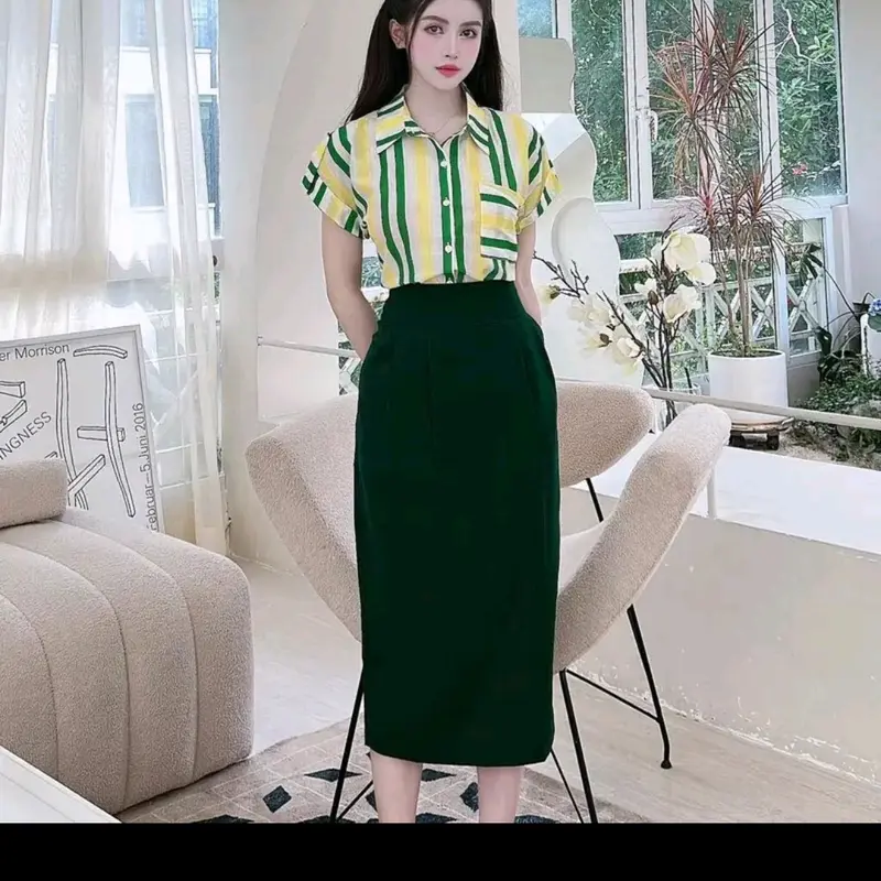 Chân Váy Bút Chì Dài Dáng Bomber 2 túi xẻ sau Nữ Women Voan 3