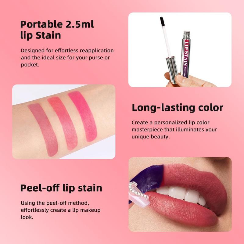 Long-lasting Lip Stain, 3 Counts/set Waterproof Peel-off Lip Gloss, Smooth and Hydrating for Easy Application, Suitable for All Skin Tones, Makeup 5