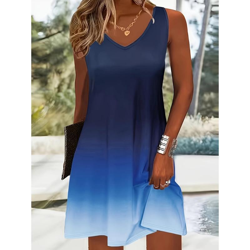Vacation Elegant Floral Print Gradient Slit Contrast V Neck A Line Dresses Vacation Elegant Floral Print Gradient Slit Contrast V Neck A Line Dresses