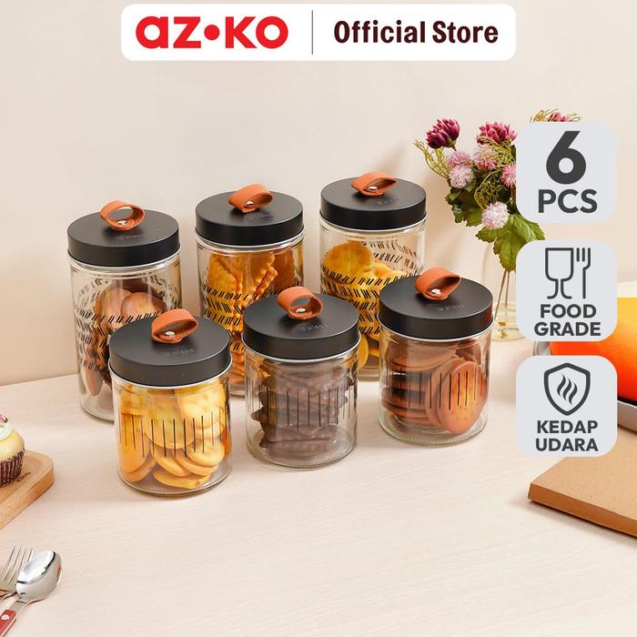 Gambar AZKO Picas Roku Stoples Kaca Set 6 Pcs Transparan - Hitam Toples Jar Food Container Setoples Wadah Penyimpanan Kedap Udara dari AZKO ID Kota Depok Tokopedia