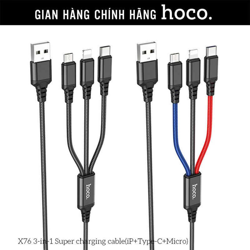 Cáp sạc 3 đầu Hoco Mall X76 2A chính hãng, dây sạc bọc dù đa năng nhiều đầu cắm Iphone, Type C, Micro USB phù hợp với mọi loại máy Phụ Kiện Sạc Điện Thoại