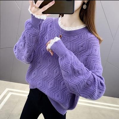Áo len nữ cổ tròn dài tay pha ren 7