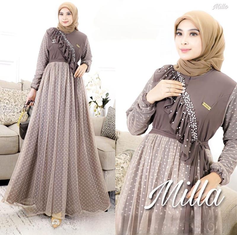 Dress Kondangan Lebaran 2023 Fashionable Kekinian Modern Ceruty Babydoll Mix Tille Dott 4
