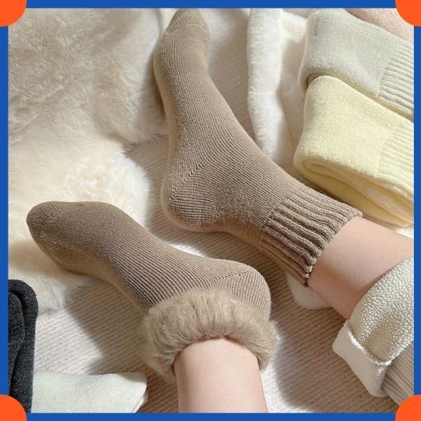 Tất Len Cho Nữ, Ấm Áp Mùa Thu Đông, Màu Macaroon Tuyết, Nhồi Bông Dày, Lông Mềm Mại, Tất Sau Sinh, Tất Ngủ Sàn