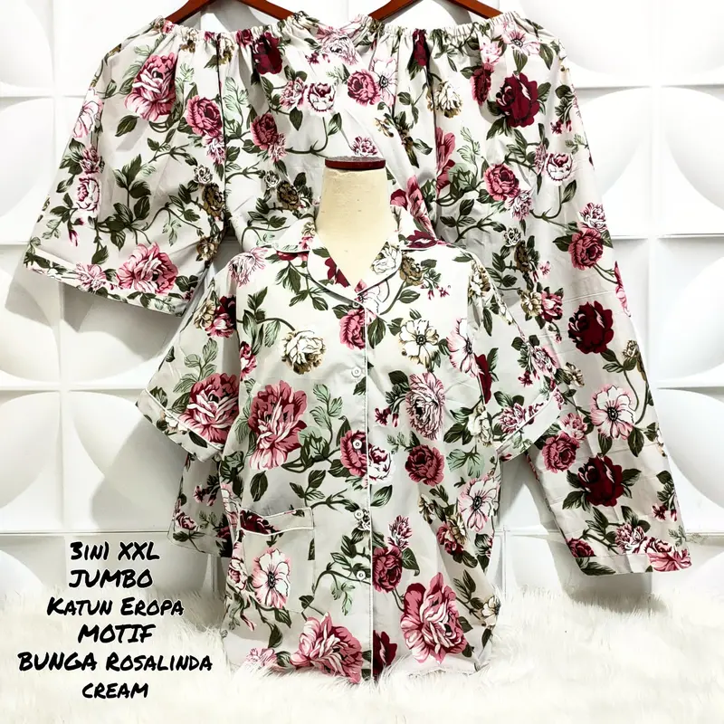 piyama wanita 3in1 motif bunga edition 2