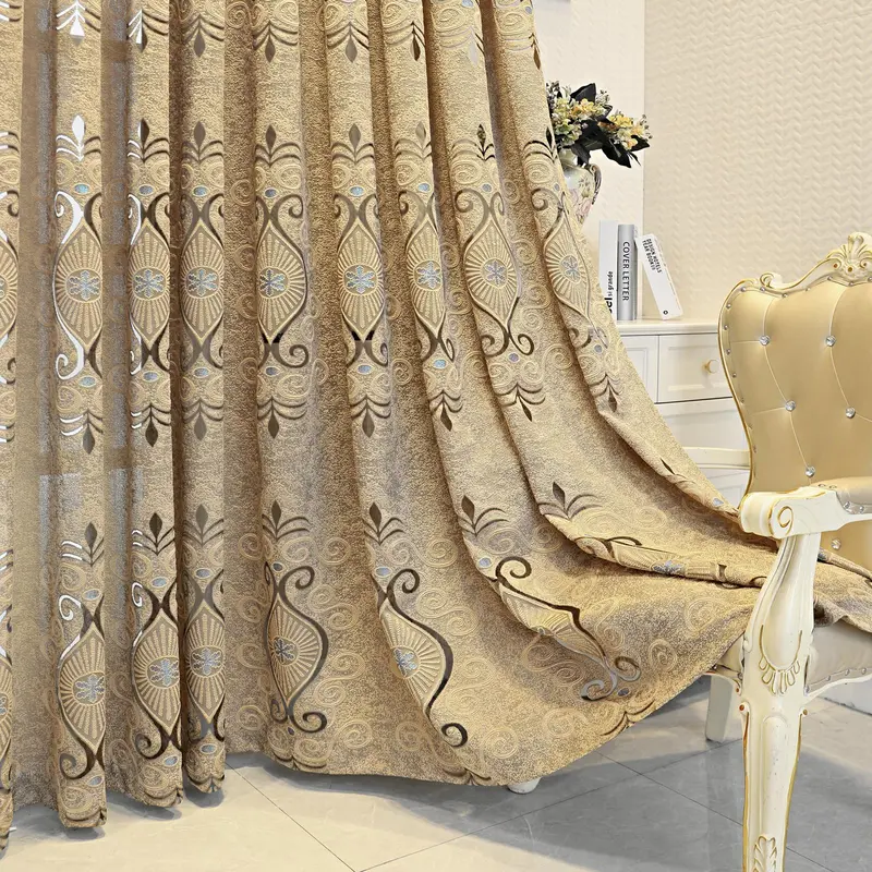 Vintage Window Curtain, Retro Jacquard Curtain, Hollow Sunshade Partition Curtain for Living Room Bedroom Office Balcony Home Decoration 3