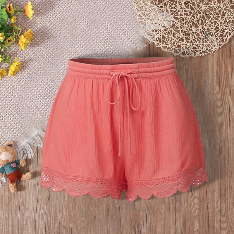 Mieeuo Women Summer Shorts Elastic Drawstring Waist Solid Color Lace Trim Shorts Loose Fit Elastic Tight Yoga Pants 0