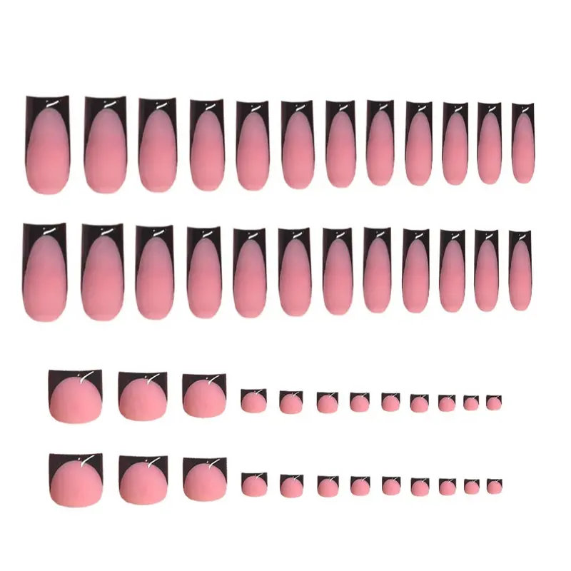 Black French Tip Nails Kit, 48pcs French Style False Nails for Women & Girls, Nail And Toe Press On Nails Manicure Set 3