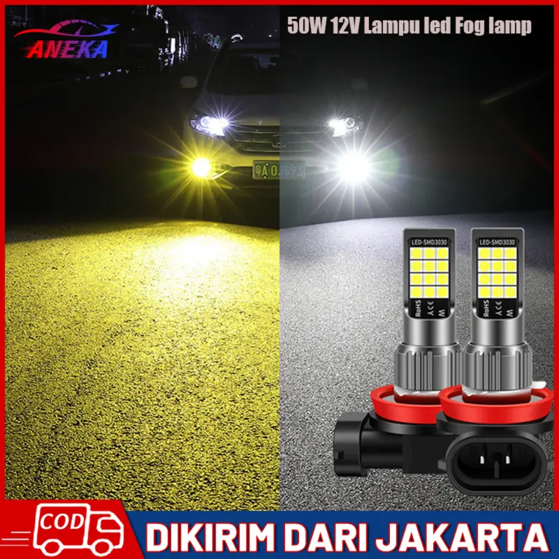 【COD+Ready Stock】Lampu Led Fog Lamp 35W 12V Mobil H11 Dua Warna Selalu Cerah, Putih + Cahaya Emas Lampu Mengemudi Bohlam Car 0