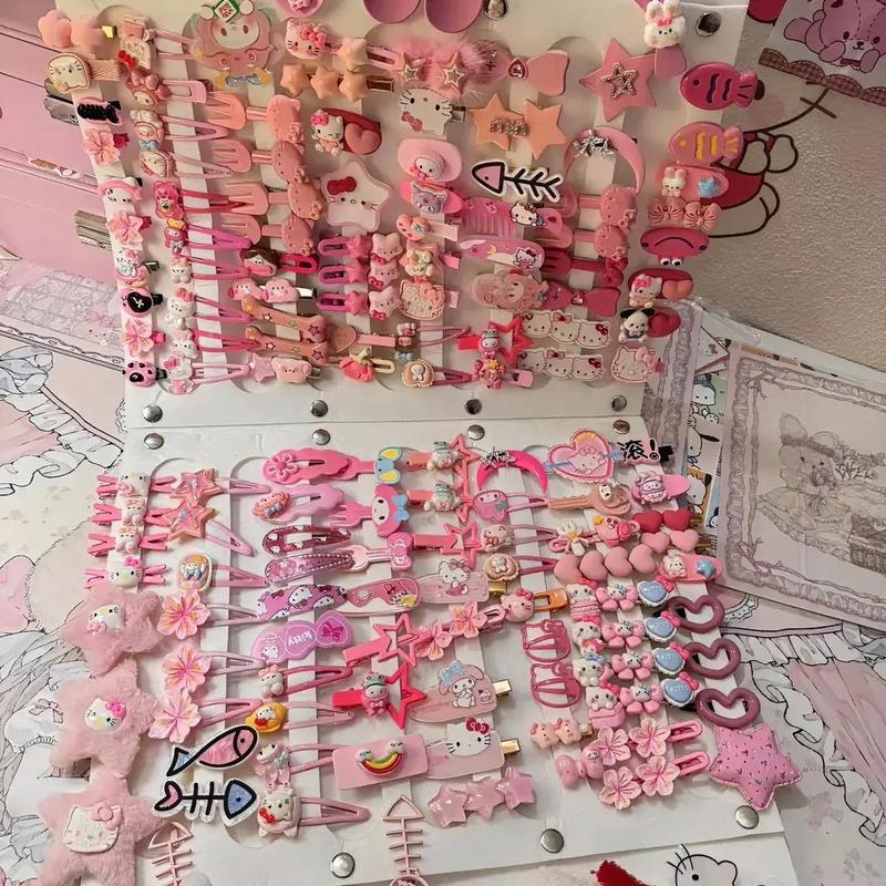 Bộ Kẹp Tóc, 50 Chiếc, Màu Hồng, Phong Cách Dễ Thương Và Ngọt Ngào, Thích Hợp Cho Bé Gái, Kẹp Tóc Mái, Phong Cách Hoạt Hình Nhật Bản, Bộ Phụ Kiện Tóc 3
