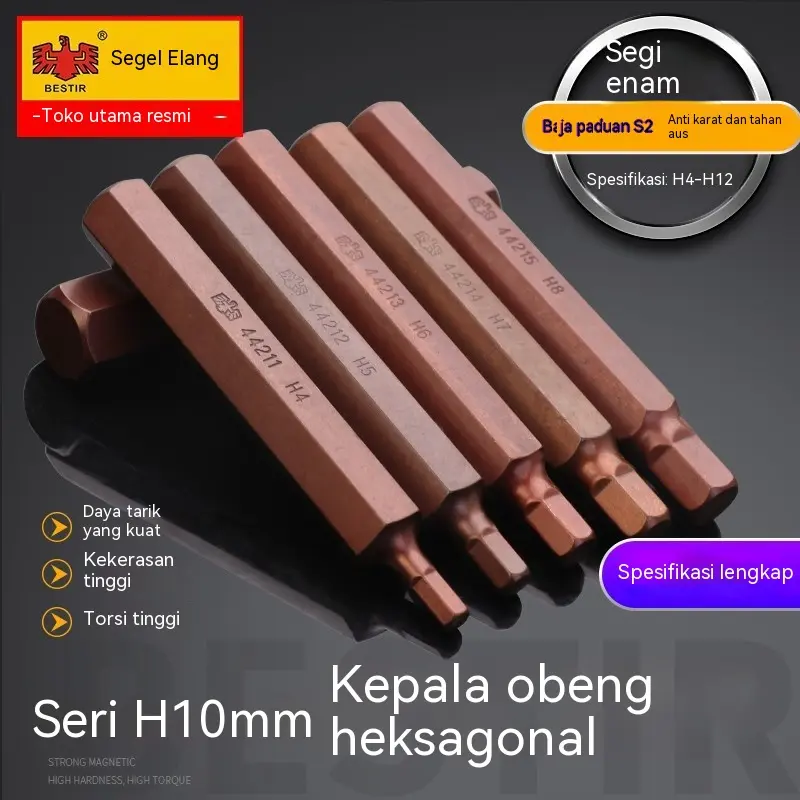 BESTIR Kepala Obeng Heksagonal Kepala Obeng 10Mm Ujung Gesper Soket H10 Kunci Cepat 6 Sudut Alat Obeng 1