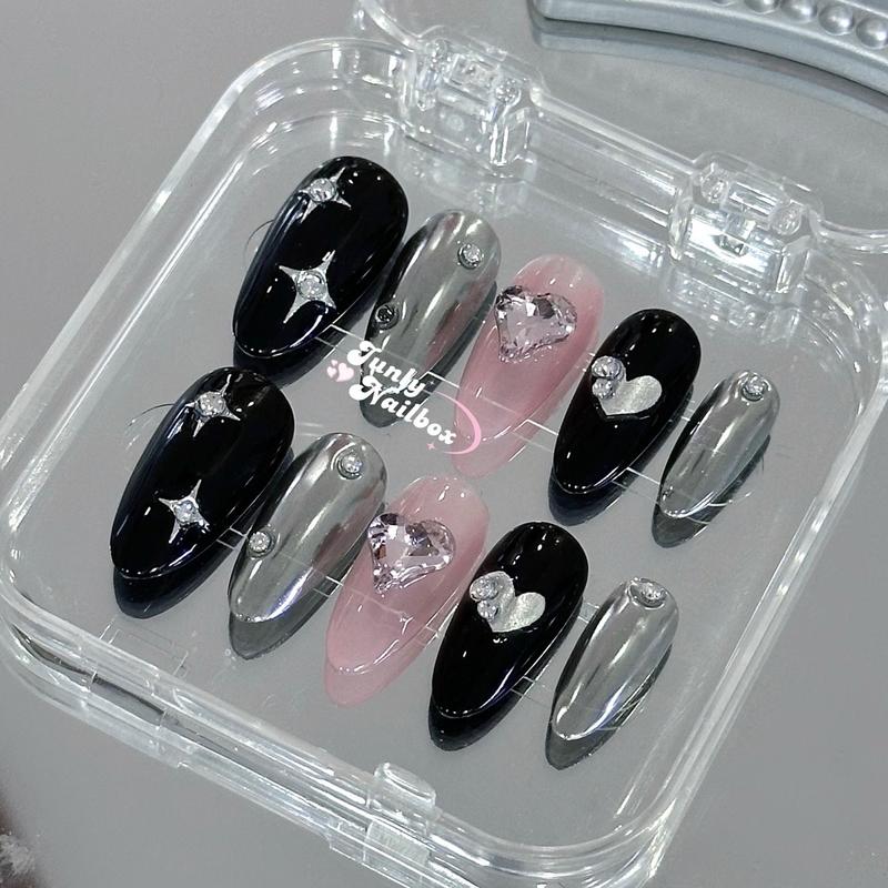  Nailbox Thiết Kế Đen Hồng Đính Đá Trái Tim Nữ tính 341  ảnh thật shop chụp  Làm Nail Women 