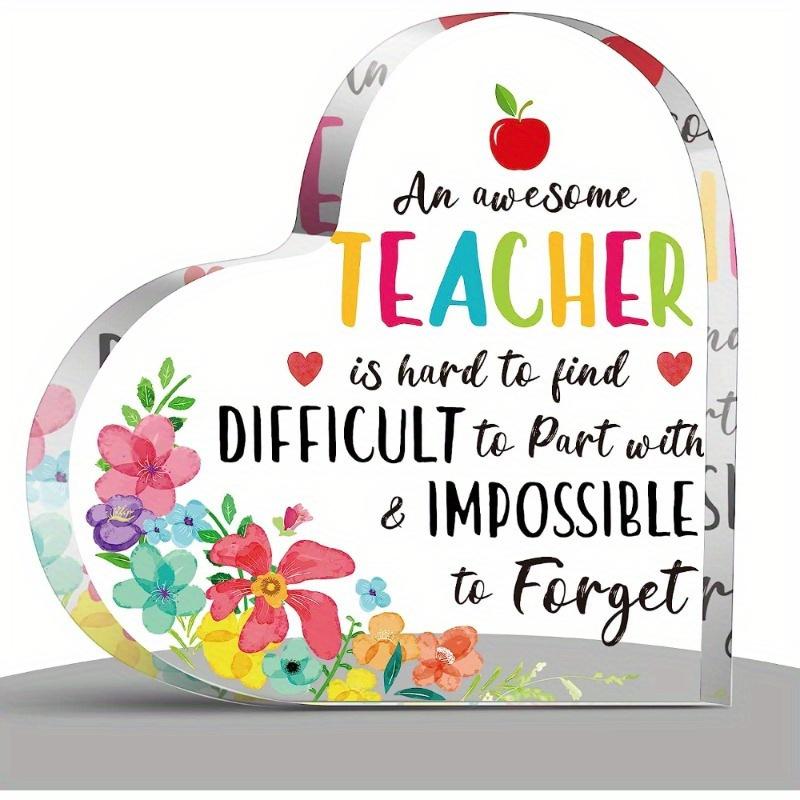 Product Introduction of 1pc 4x4 Heartfelt Teacher Tribute Sign - Durable Acrylic Desk Decor - Perfect Gift for Birthday, Graduation, Thank You, Classroom Accent 1