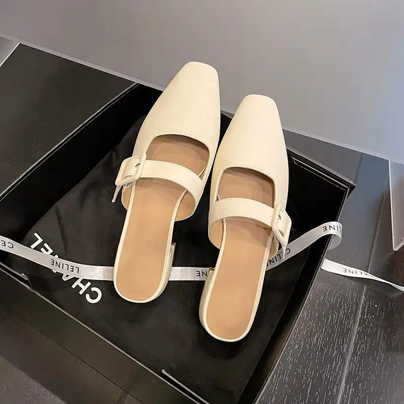 Extra Plus Size 46 47 Pointed Closed Toe Buckle Belt Strap Chic Designer Women Summer Slippers Shoes Mules Slides Sandals