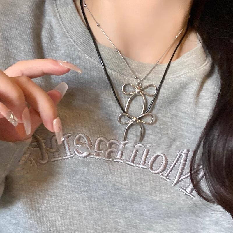 Product Introduction of Korean bow necklace women sier color ins fine student birthday gift 0