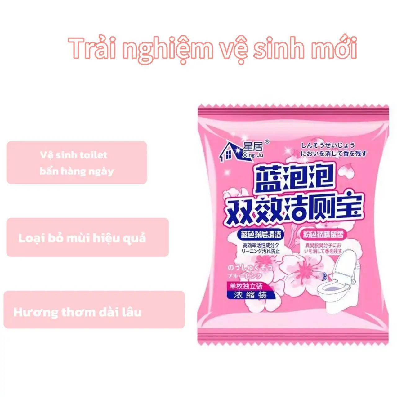 Viên tẩy bồn cầu hai màu hương hoa hồng tự động làm sạch từ sâu