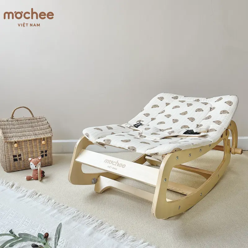 Mochee Ghế gỗ bập bênh đa năng 4 chế độ dùng cho bé từ 0 - 6 tuổi 4