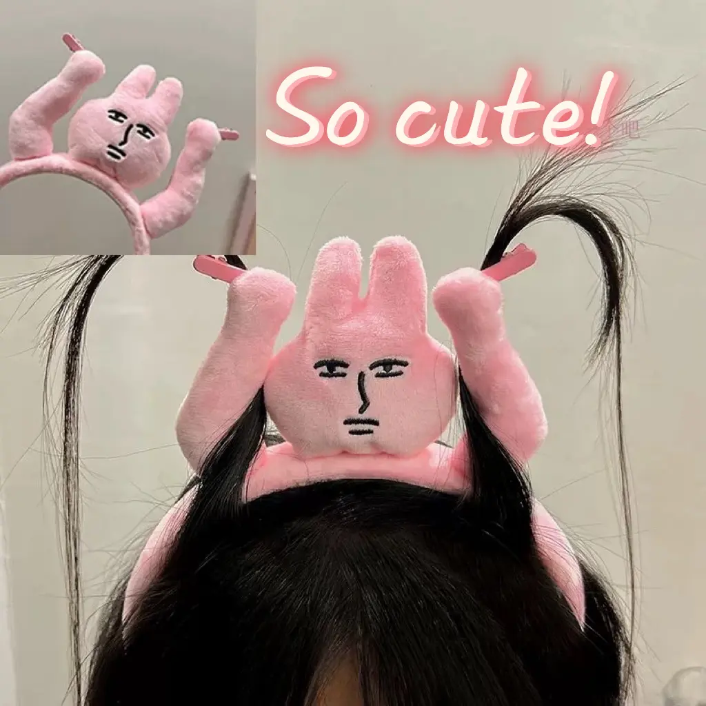 It's so cute! Pink rabbit headband funny fun headband grabbing bangs hair tie cartoon headband