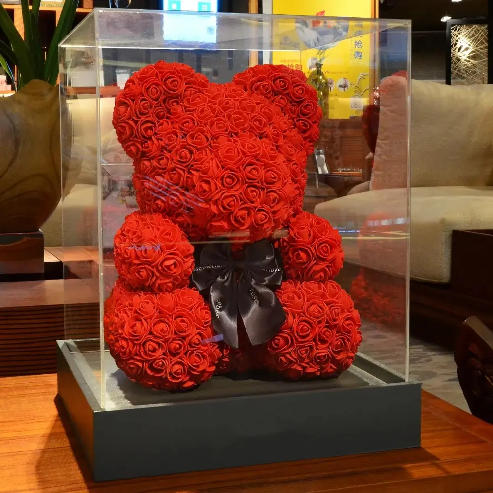 New PE Foam Rose Bear Eternal Rose Teddy Bear Valentine's Day Gift Creative Artificial Flower Party Decoration Mother's Day