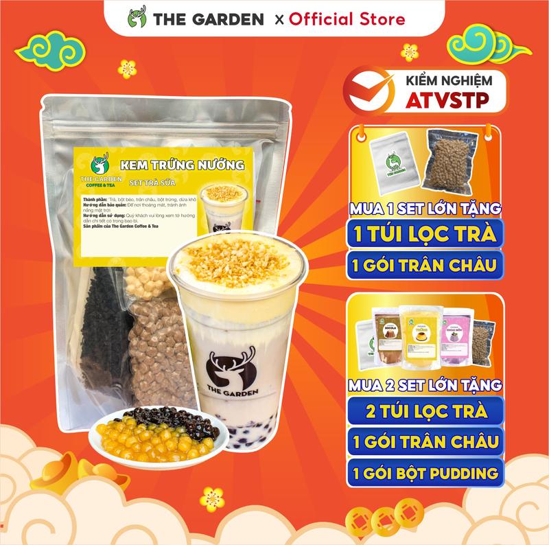 Trà sữa kem trứng dừa nướng set nguyên liệu nấu 25-30 Ly The Garden Topping