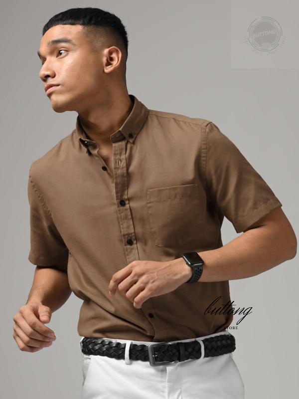 Kemeja Polos Lengan Pendek warna Coklat moca cream  Baju Dewasa Casual Pria 0