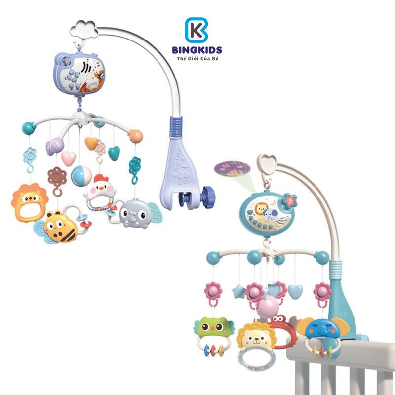 Bộ treo nôi cũi xoay 360 độ có nhạc và điều khiển máy chiếu hình ảnh cho bé từ 0-12 tháng tuổi Voi Đồ Chơi