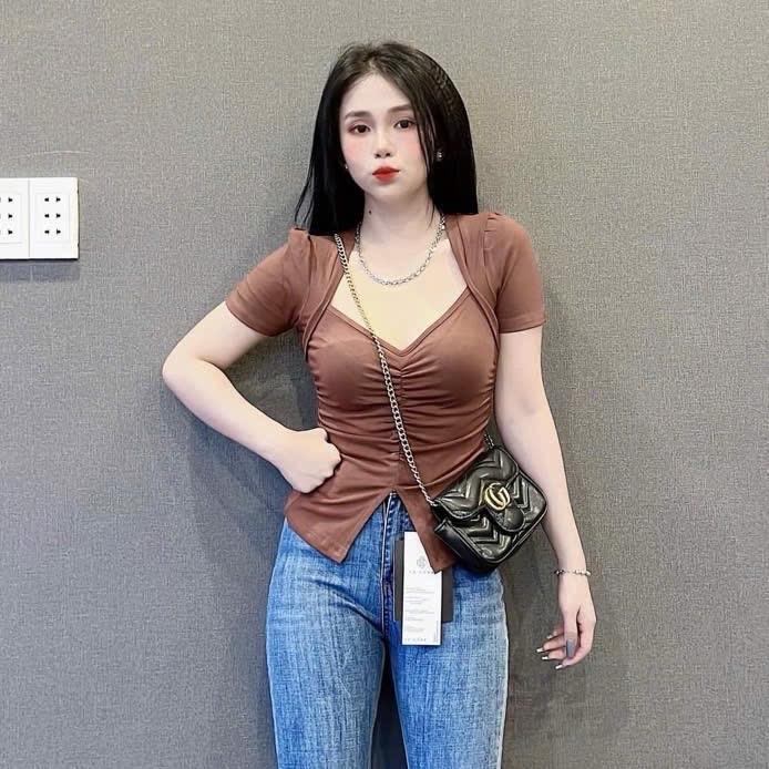 B1- dưới 58kg Áo thun tay ngắn borip nhún eo và cổ from baby tee Women 5
