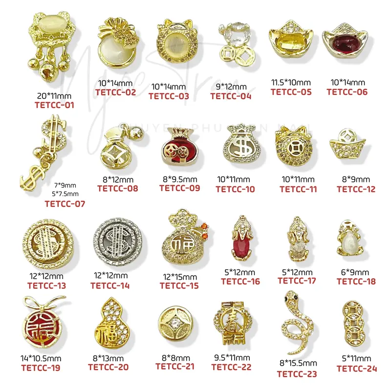 Charm Tết 2025 Cao Cấp Đính Móng | Mèo Chiêu Tài & Tiền Vàng 1
