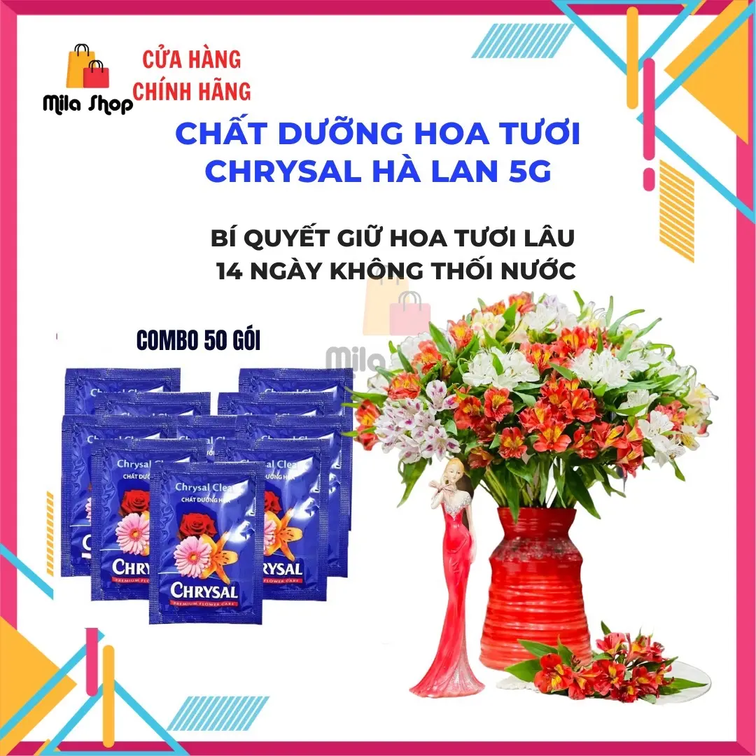 50 Gói dưỡng hoa tươi lâu tàn, thuốc dưỡng hoa, nước cắm hoa tươi lâu Chrysal Clear Hà Lan