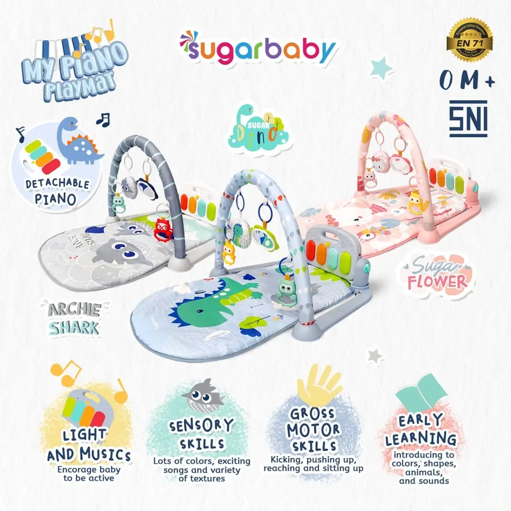 Sugar Baby Playmat All-in-1 My Piano Playmate Baby Gym musik mainan rattle lampu Matras Piano