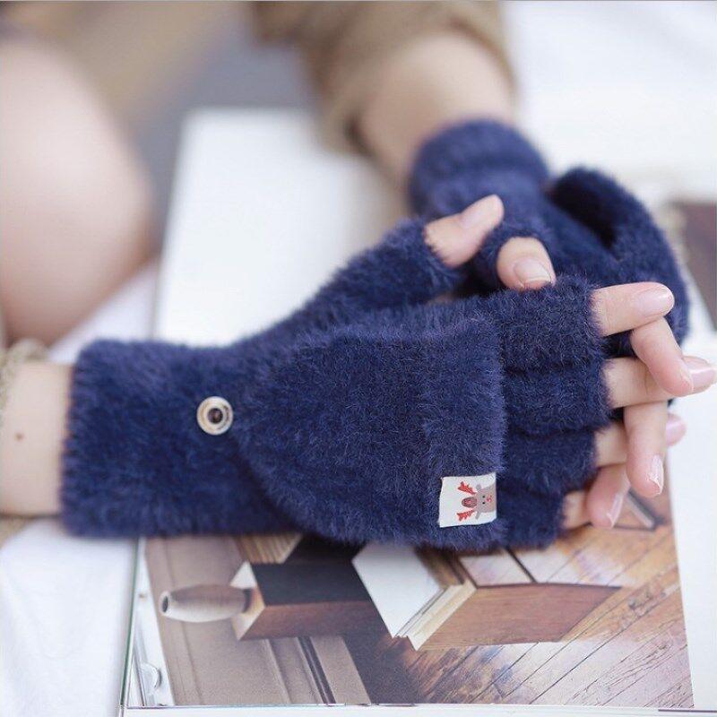 Găng Tay Nửa Ngón Dệt Kim Lông Chồn Giả, Ấm Cúng, Với Thiết Kế Đầu Lật, Để Giữ…
