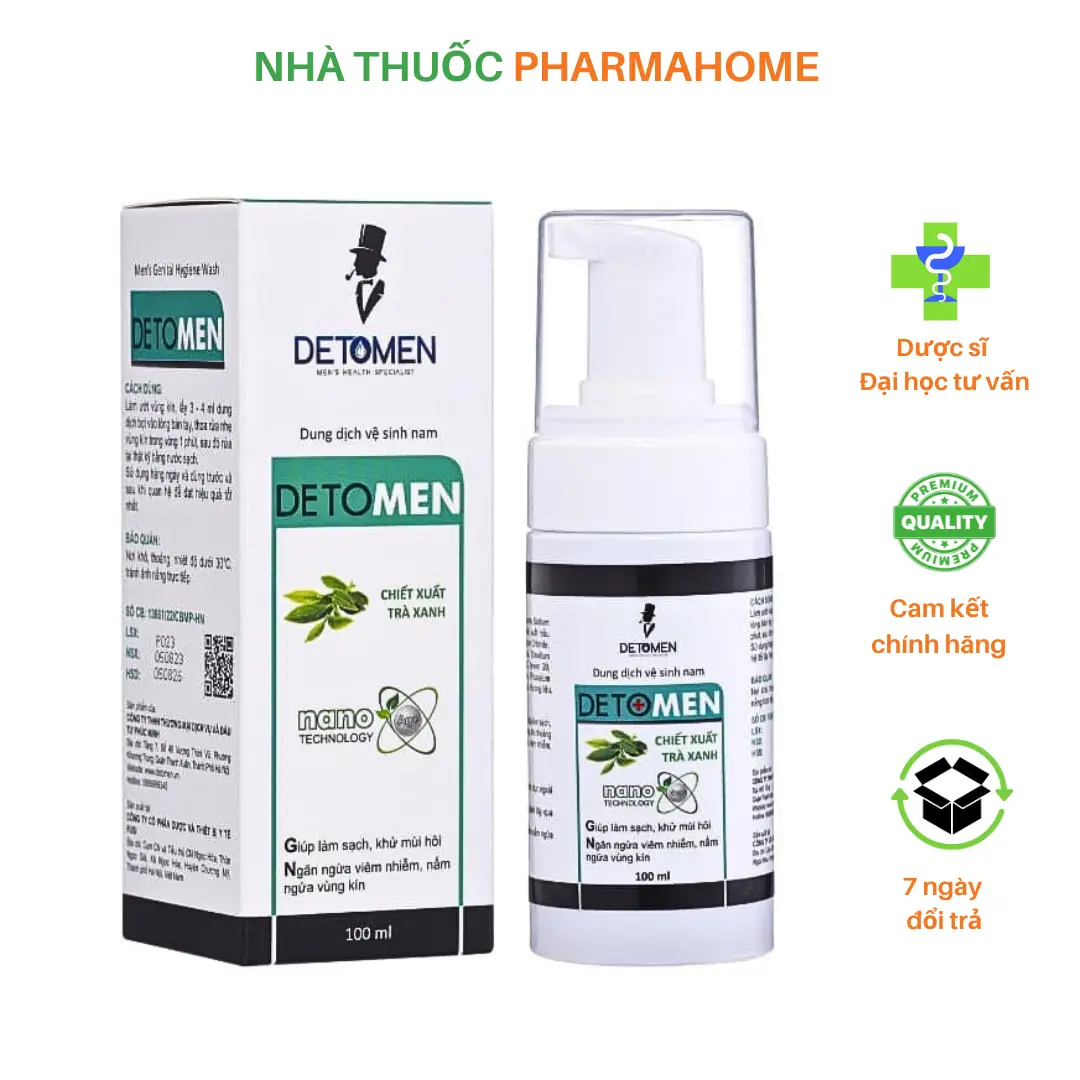 [CHÍNH HÃNG] Detomen dung dịch vệ sinh nam tạo bọt, an toàn, sạch sẽ, thoáng mát, tự tin 100ml detomen Chăm Sóc Da