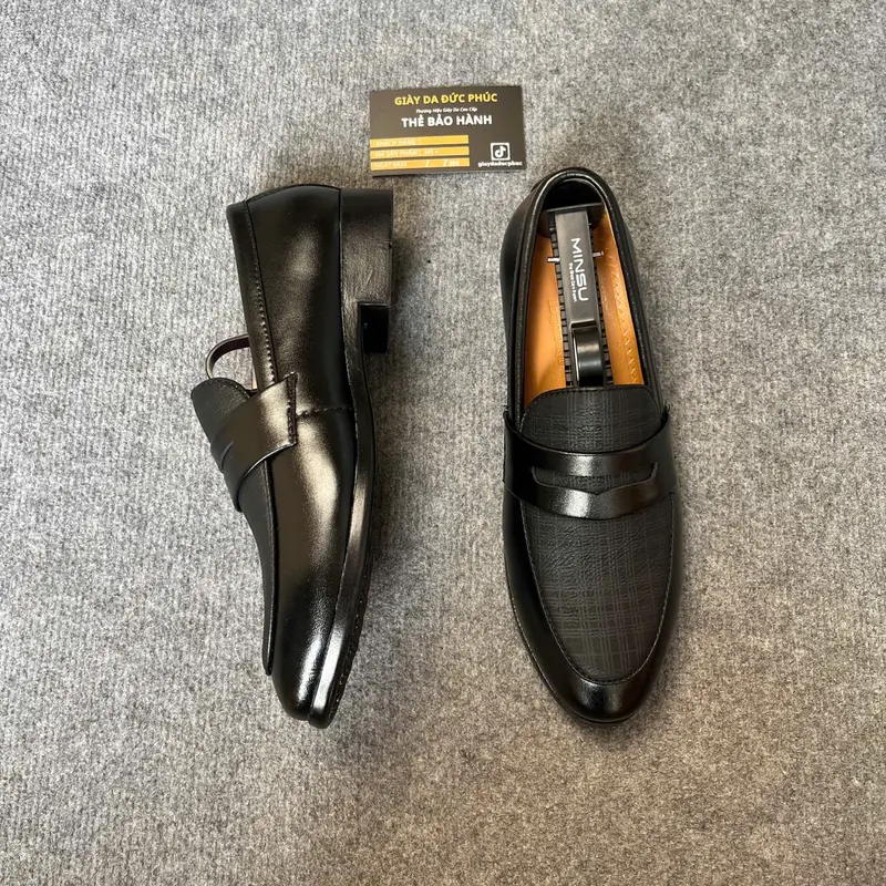 Giày nam da bò- Giày lười da bò in Lazer họa tiết caro mang phong cách trẻ trung lịch lãm DP Shoes Hoa.Mã H2 1