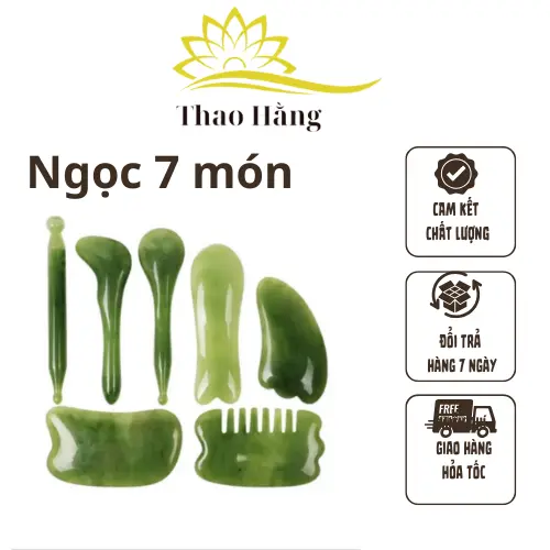 FREESHIP - Ngọc Cạo Gió Bộ Dụng Cụ Ấn Huyệt Cạo Gió 7 Món Dùng Trong Gội Đầu Dưỡng Sinh Chuyên Sâu
